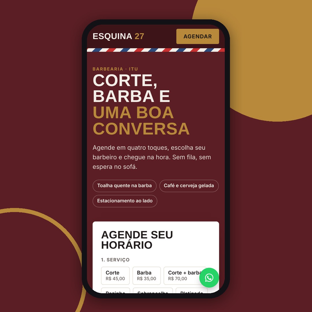 Site da Barbearia Esquina 27 no celular