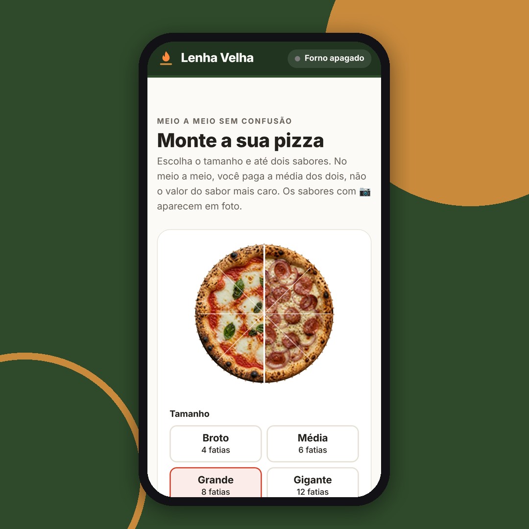 Site da Pizzaria Lenha Velha no celular